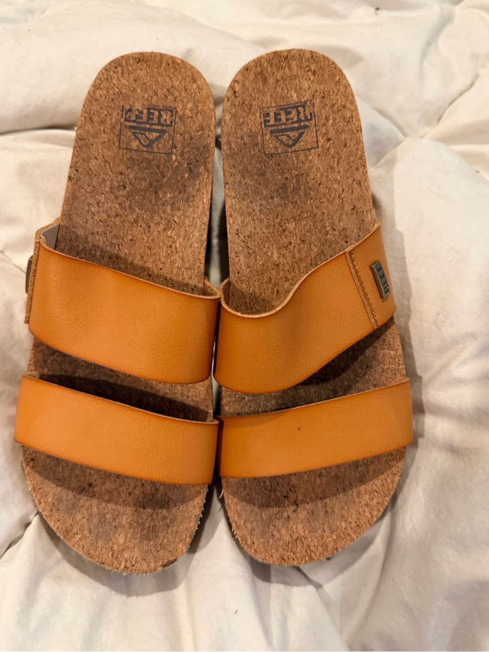 Reef Women's Tan Orange Cork Slide Sandals